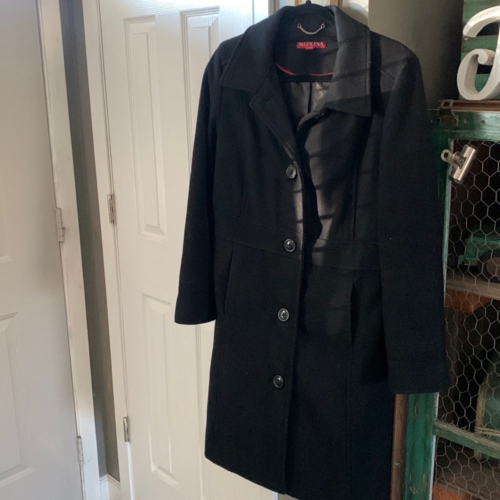 Mid length black wool coat